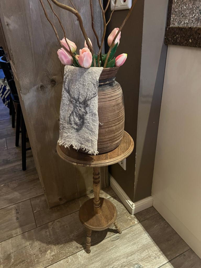 Bijzettafeltje en Houten Nepalese Pot - Ook Los Te Koop, Minder dan 55 cm, Gebruikt, Rond, Ophalen of Verzenden