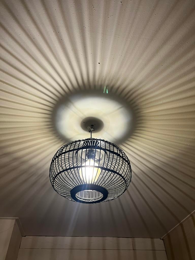 PLAFONDLAMP RIET ZWART KWANTUM BOHEMIAN STIJL LAMP, Ophalen, Zo goed als nieuw