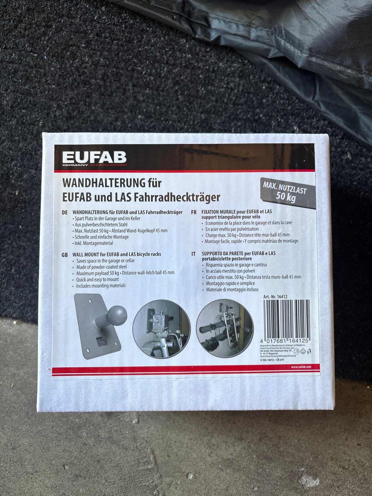 EUFAB Wandhouder 2 stuks voor fietsendrager - Max. 50 kg, Ophalen, Nieuw