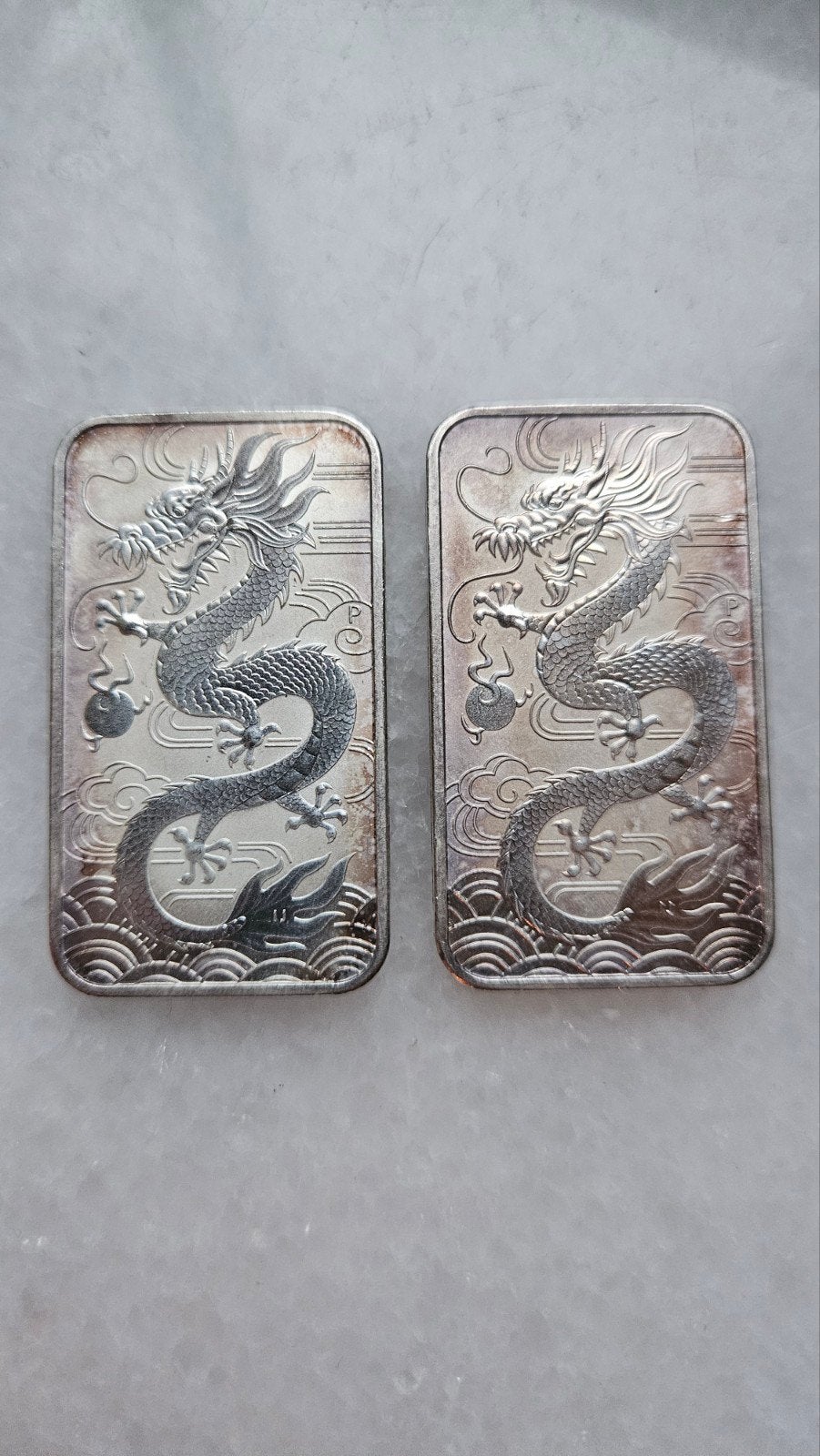 2 x 1 ounce rectangle dragon 2018, Ophalen of Verzenden, Zilver