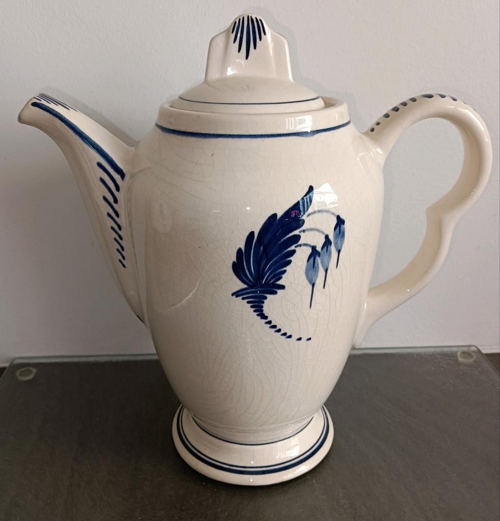 Antieke blauw-witte koffiepot met craquelé, Antiek en Kunst, Antiek | Keramiek en Aardewerk, Ophalen of Verzenden