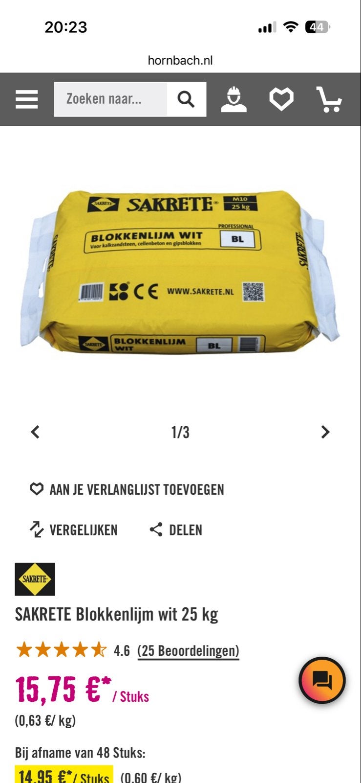 SAKRETE Blokkenlijm wit 25 kg - Nieuw, Ophalen, Nieuw