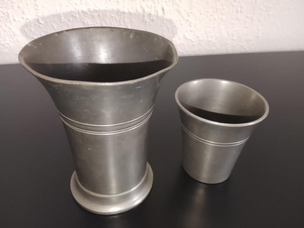 Set van 2 tinnen bekers Tollenaar in Buiksloot 1900-1920, Verzenden