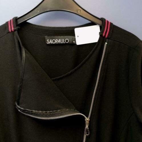 Sao Paulo zwarte casual jurk met flap+ roze rand mt 36 36203, Verzenden, ., Zwart, Zo goed als nieuw