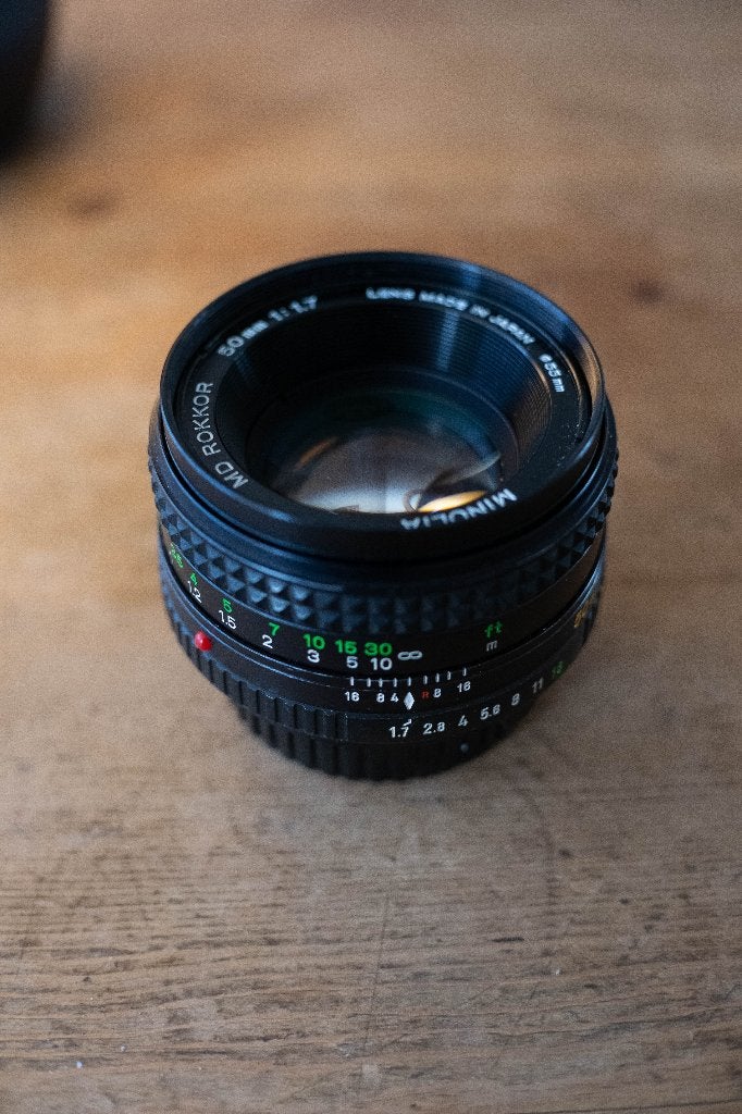 Mooie Vintage Minolta MD Rokkor 50mm f1.7 Prime Lens, Gebruikt, Ophalen of Verzenden, Overige vattingen, Standaardlens