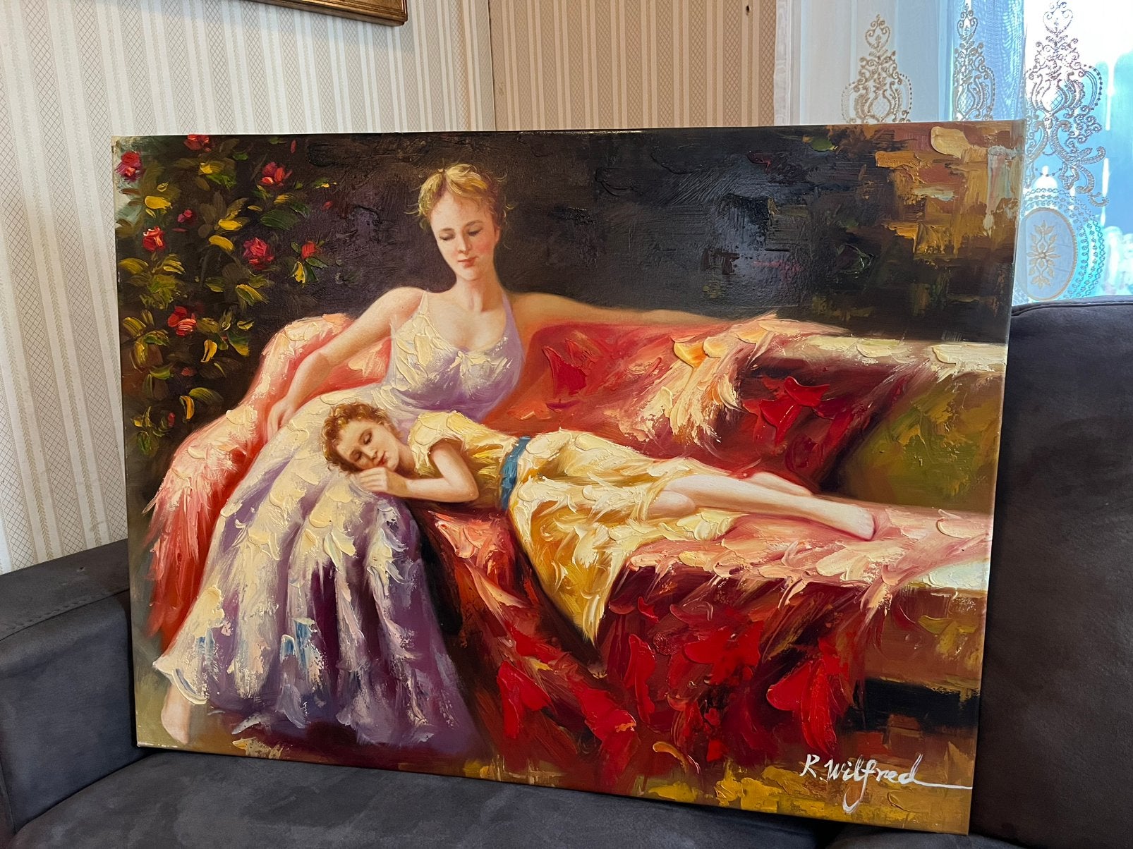 Prachtige groot olieverf romantisch schilderij, Ophalen