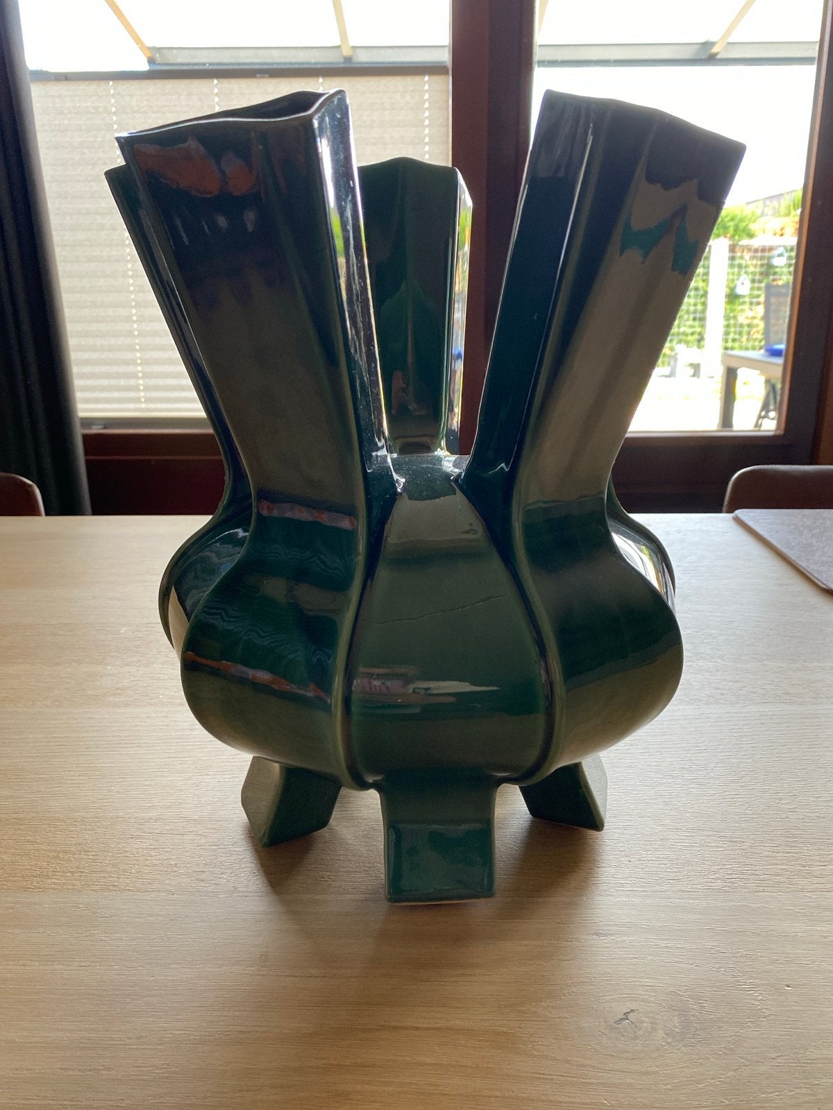 Groene vaas met 5 Tuiten van Polspotten, Huis en Inrichting, Ophalen, 32 cm, Zo goed als nieuw, Steen/keramiek