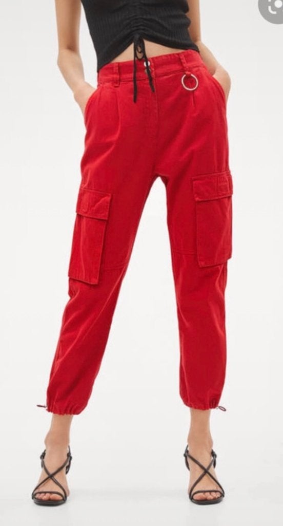 Bershka broek cargo broek cargopants XL rood rode, Verzenden, Maat 46/48 (XL) of groter, Driekwart, Gedragen