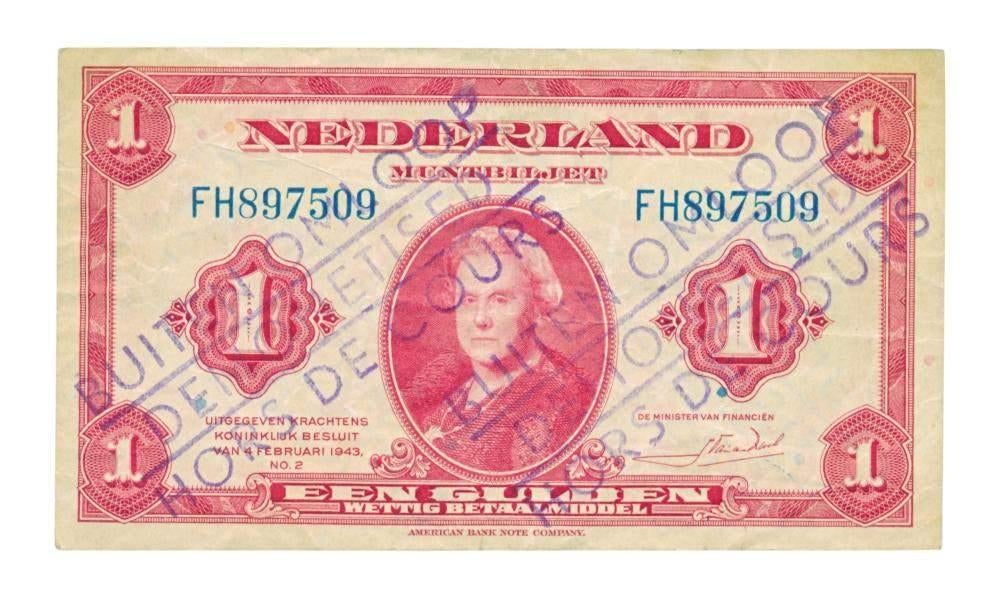 Nederland 1 Gulden 1943 Wilhelmina Buiten omloop gesteld, Postzegels en Munten, Bankbiljetten | Nederland, Ophalen of Verzenden