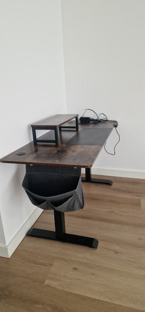 SONGMICS Adjustable Desk vintage brown, Zit-sta bureau, Gebruikt, Hout, 140 cm