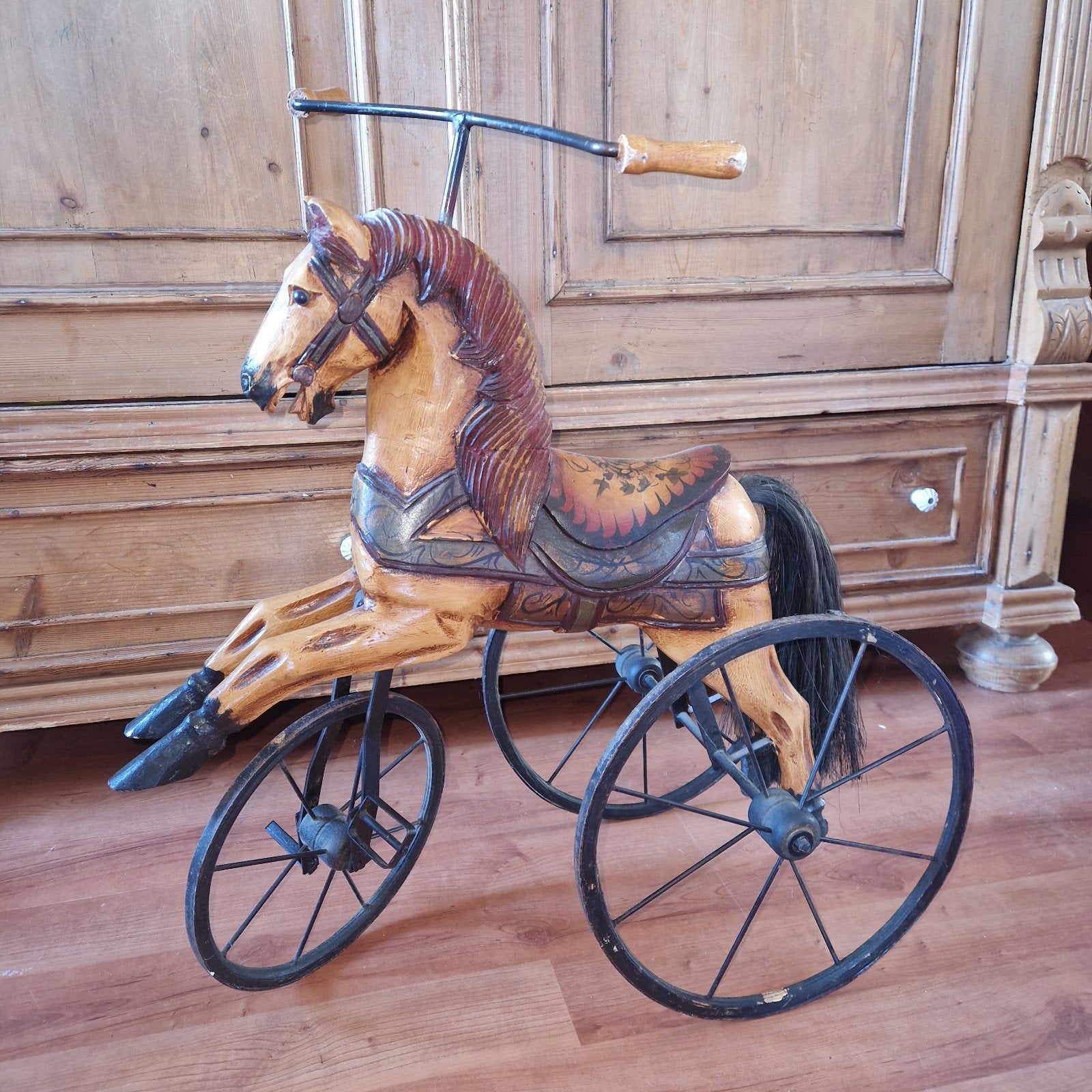 Antieke houten paard kinderfiets - Uniek verzamelobject, Ophalen of Verzenden
