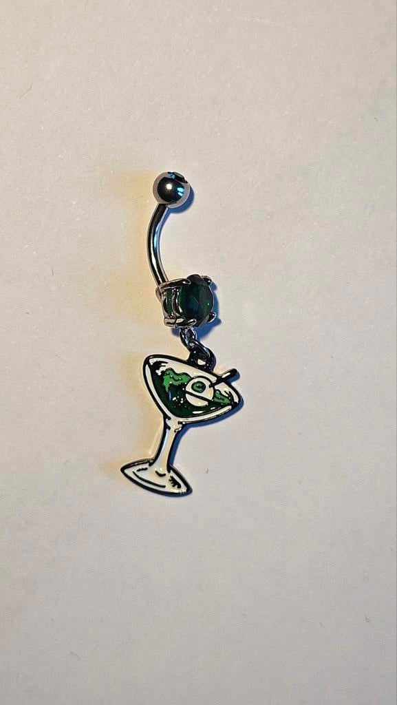 Navelpiercing met cocktailglas hanger, Navelpiercing, Staal, Nieuw, Ophalen of Verzenden