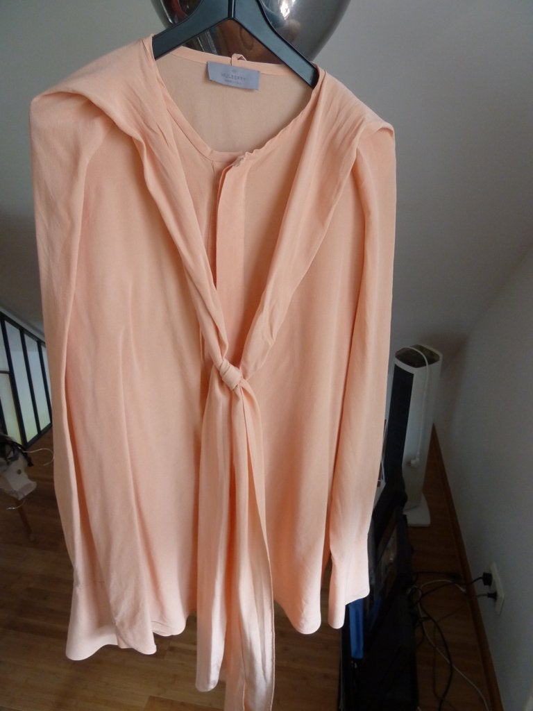 Mulberry London zijden blouse abrikoos met sjaalkraag, 38/40, Maat 38/40 (M), Overige kleuren, Ophalen of Verzenden, Zo goed als nieuw