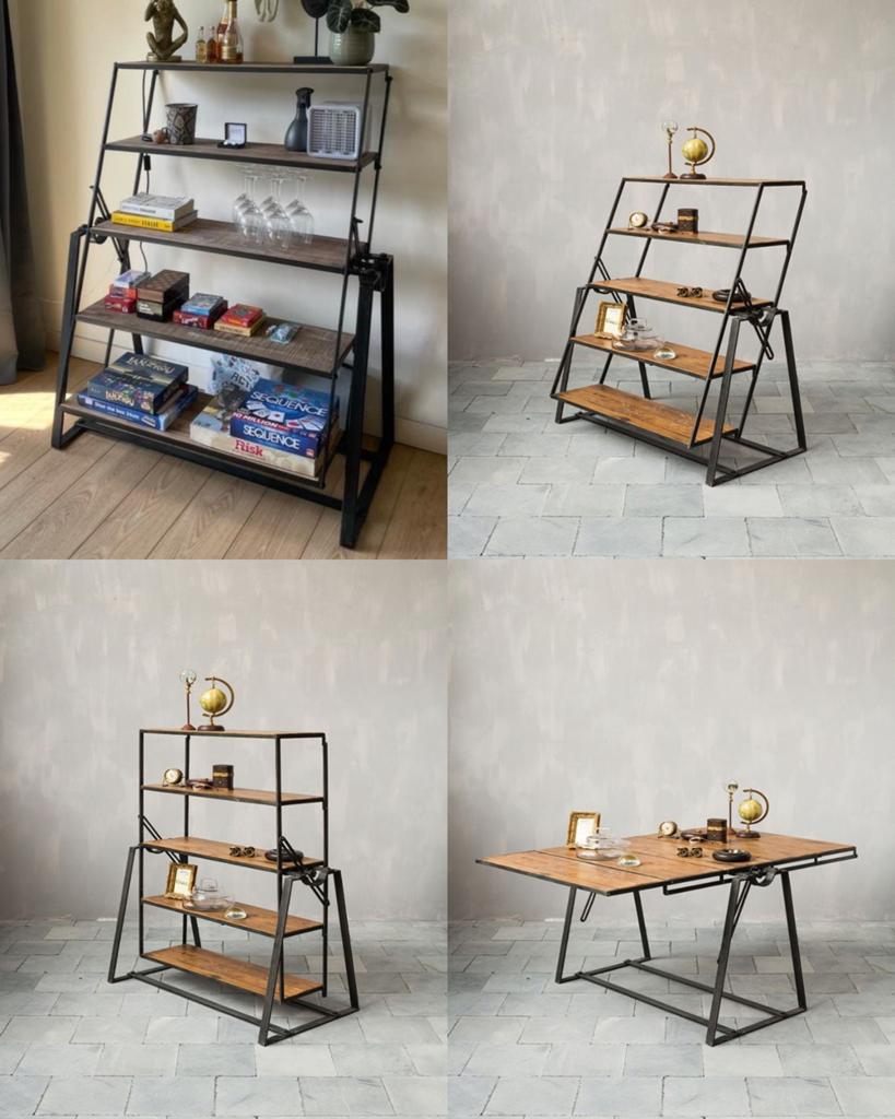 Yaya open kast uitschuifbaar tot eettafel mangohout/staal, Huis en Inrichting, Ophalen, 50 tot 100 cm, Zo goed als nieuw, Vijf personen of meer