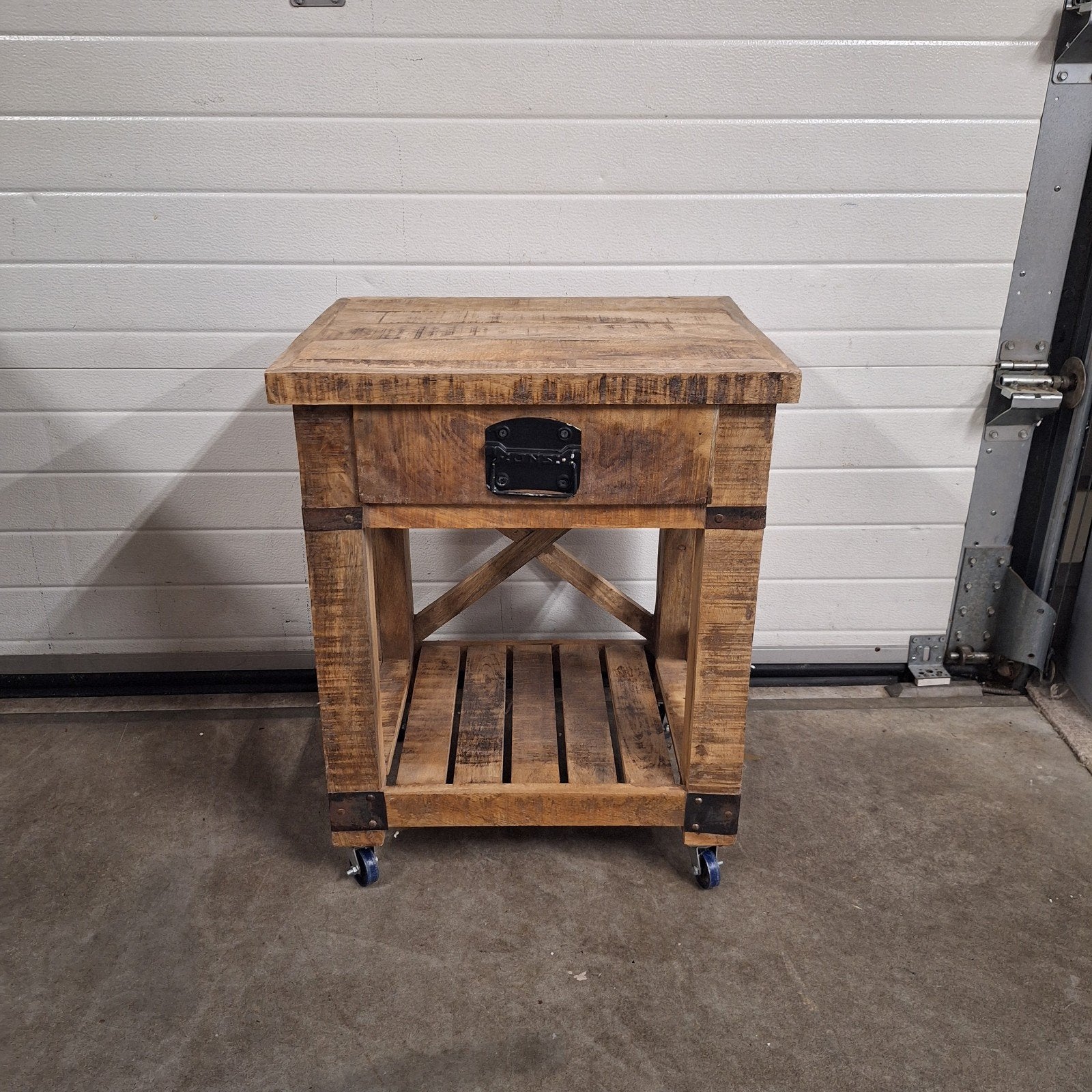 Bijzettafel jesper met laden en op wielen., Minder dan 55 cm, Rechthoekig, Hout, Ophalen