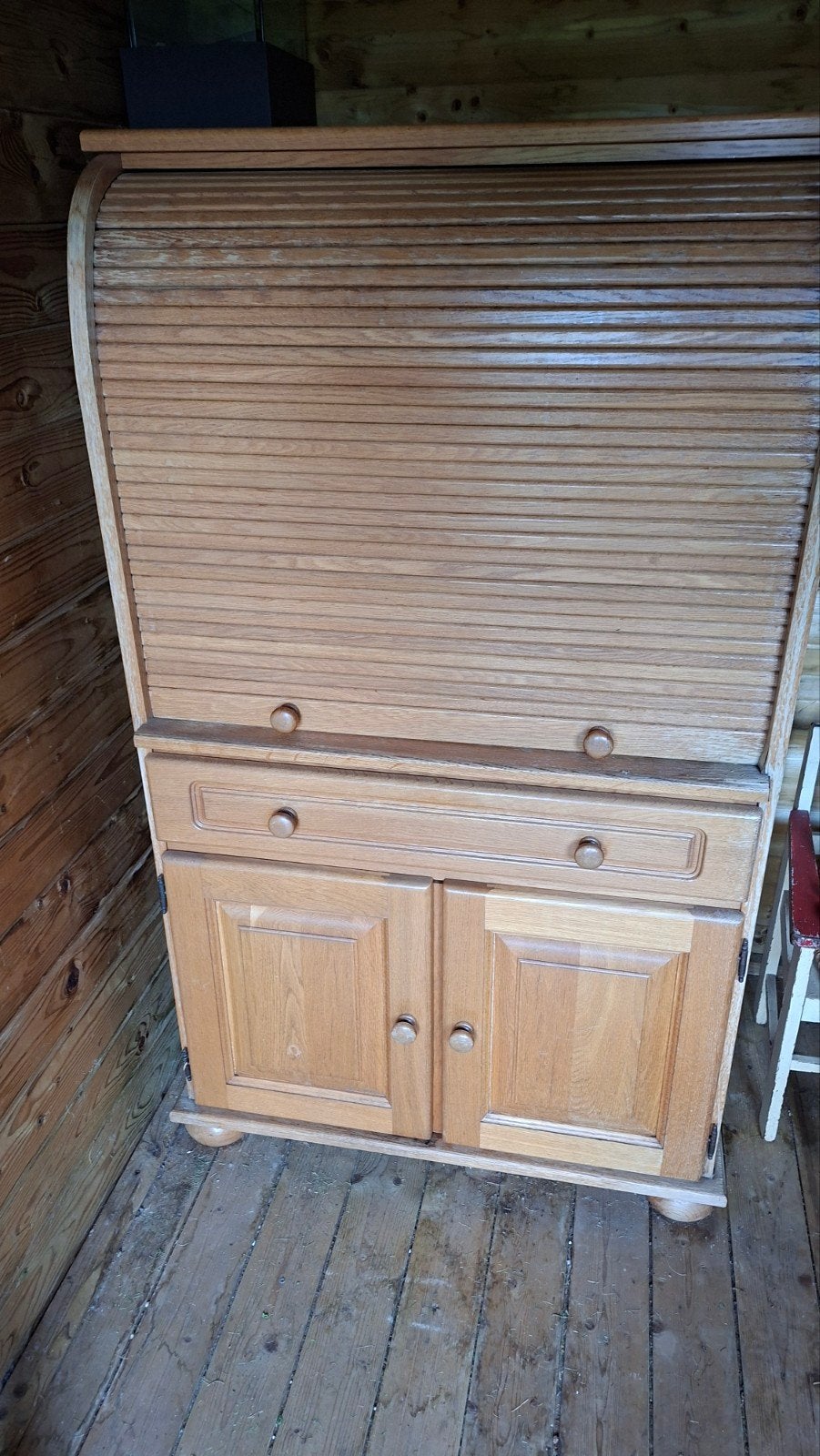 Eikenhouten rolluikbureau met lades en kast, Ophalen