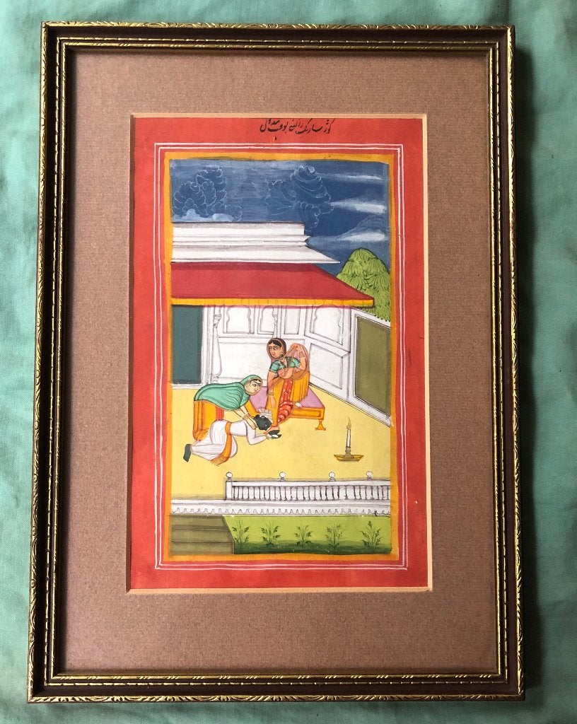 Indiase miniatuurschildering in lijst 2, Schilderij, India, Ophalen of Verzenden, Papier/karton