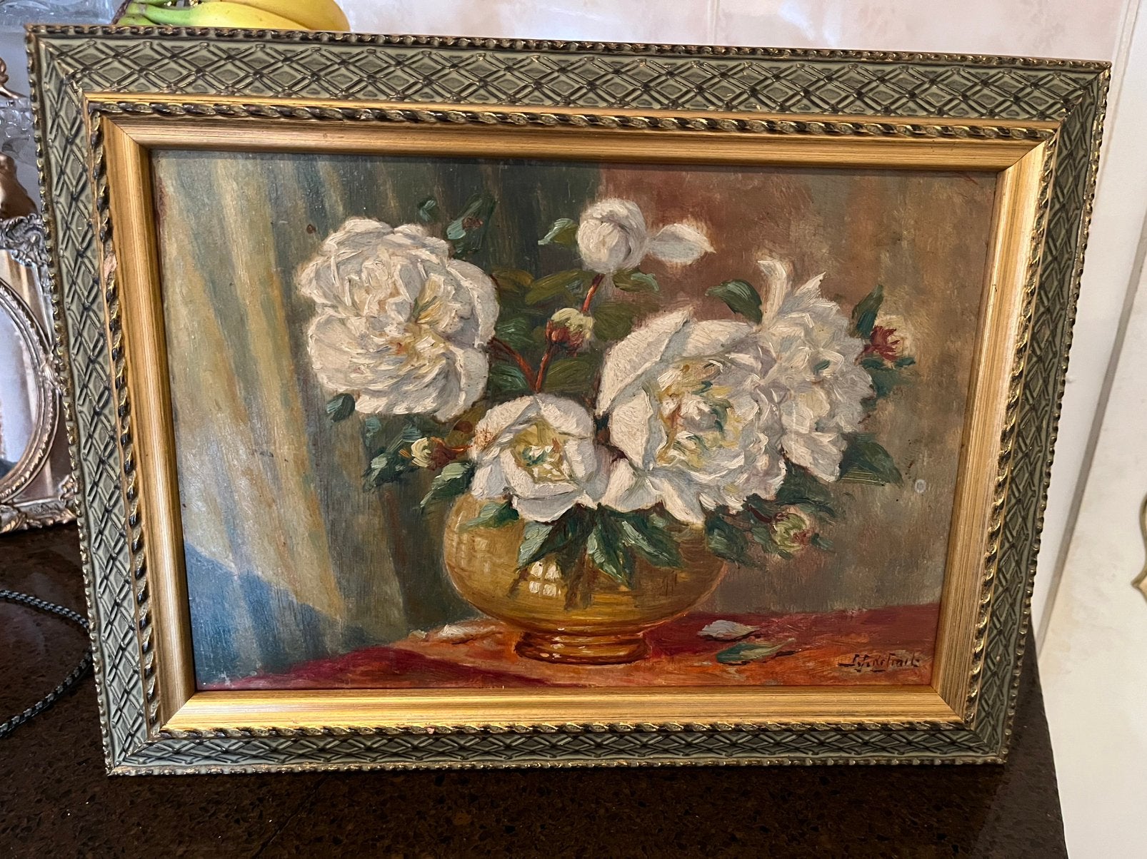 Antiek olieverf bloemen schilderij, Ophalen