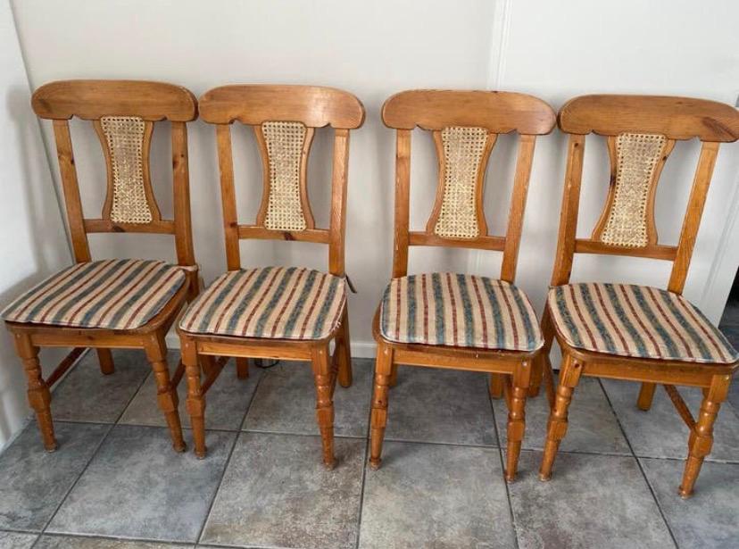 Houten stoelen met rieten rugleuning - set van 4, Huis en Inrichting, Stoelen, Ophalen, Gebruikt, Bruin, Vier