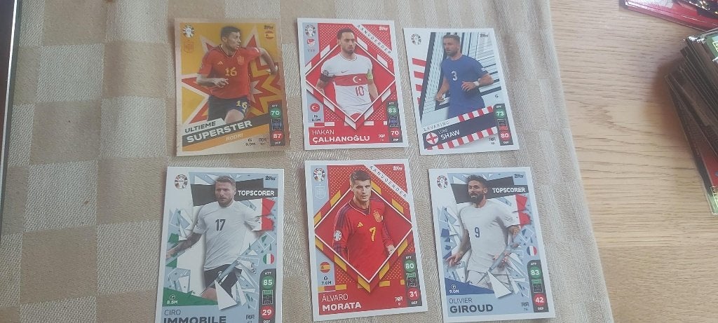 6 voetbal plaatjes EK 2024 oa Calhanoglu Shaw Morata, Ophalen of Verzenden, Nieuw, Meerdere plaatjes