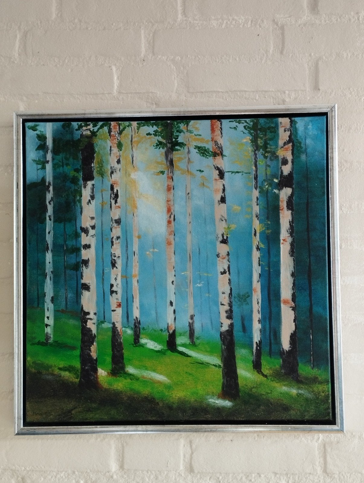 mooi bos schilderij incl baklijst afm ca 50x50 cm, Antiek en Kunst, Ophalen of Verzenden