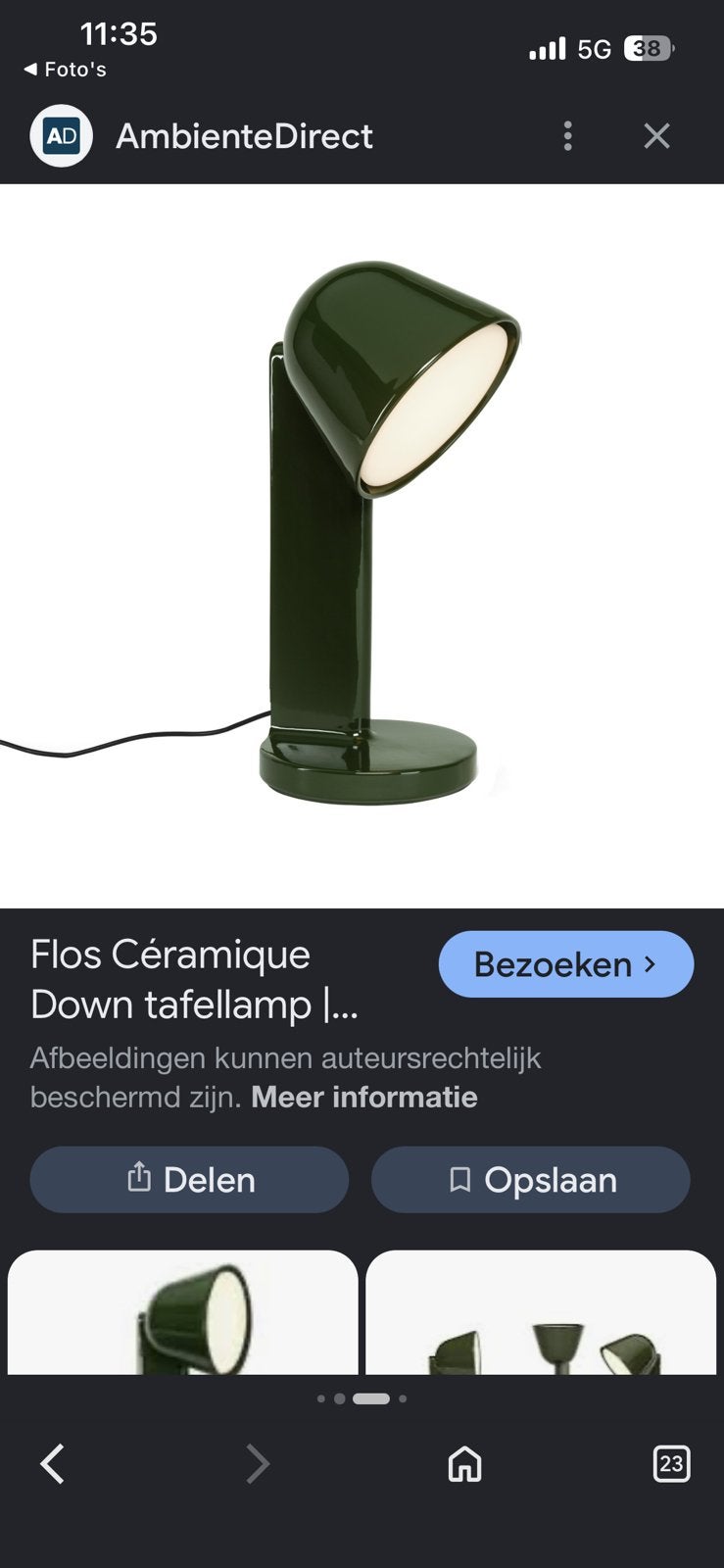 olijfgroene Flos Céramique Down tafellamp, Ophalen, Nieuw