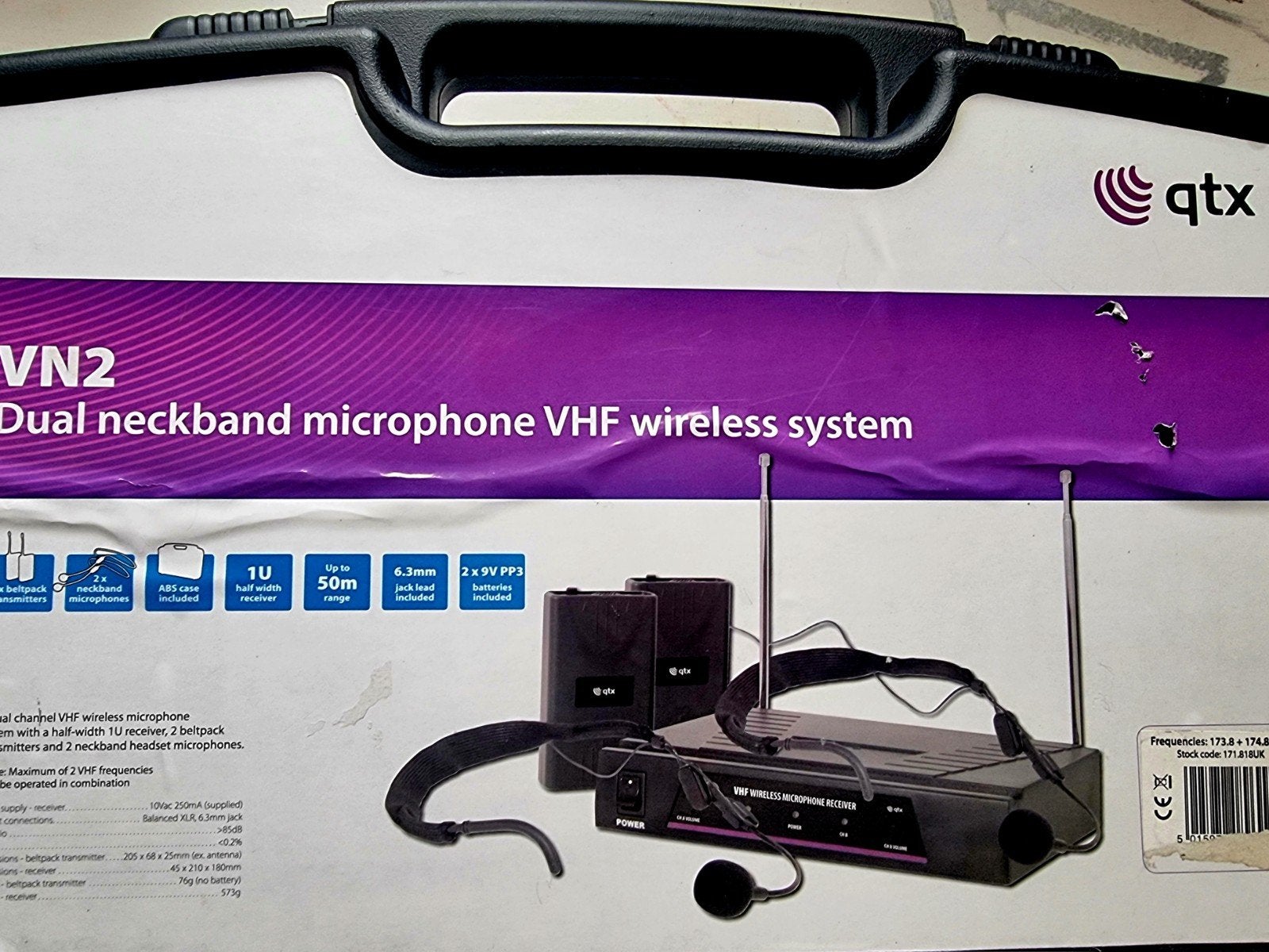 QTX VN2 Draadloos Microfoonsysteem 2 Headsets extra lavalier, Verzenden, Zo goed als nieuw, Zangmicrofoon, Draadloos