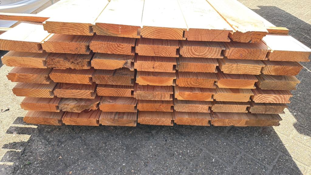 Douglas hout balken blokhut keerwand vloerdelen 40x140mm, Ophalen, Zo goed als nieuw, 250 cm of meer, Planken