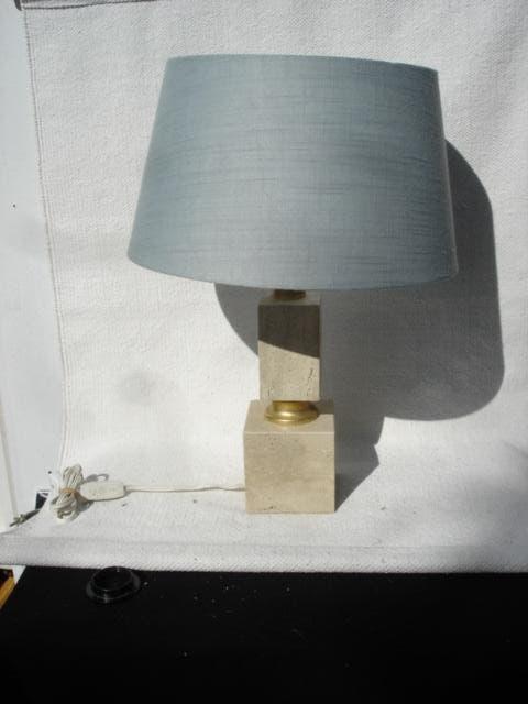 Twee Vintage travertin / koper tafellampen jaren 70, Ophalen of Verzenden, Gebruikt, Overige materialen