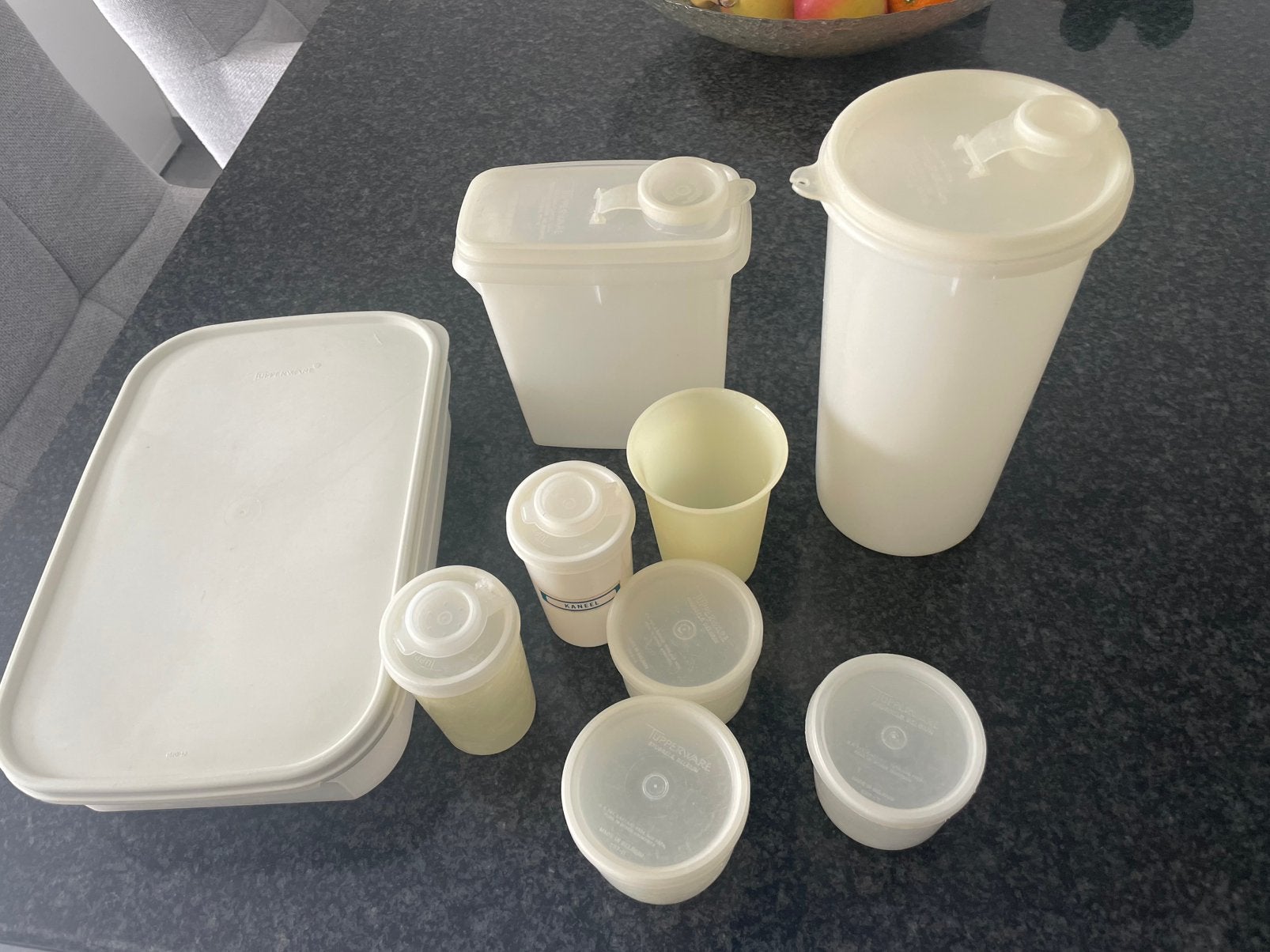 Vintage Tupperware set - Diverse bakjes en bekers, Ophalen of Verzenden, Gebruikt, Crème, Overige typen