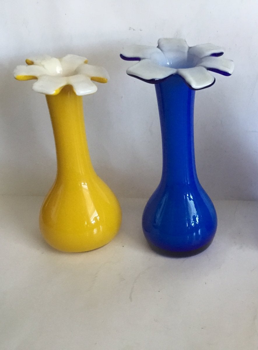 vintage Murano mondgeblazen vaas Bloem jaren 80, Ophalen of Verzenden, Zo goed als nieuw, Blauw, Glas