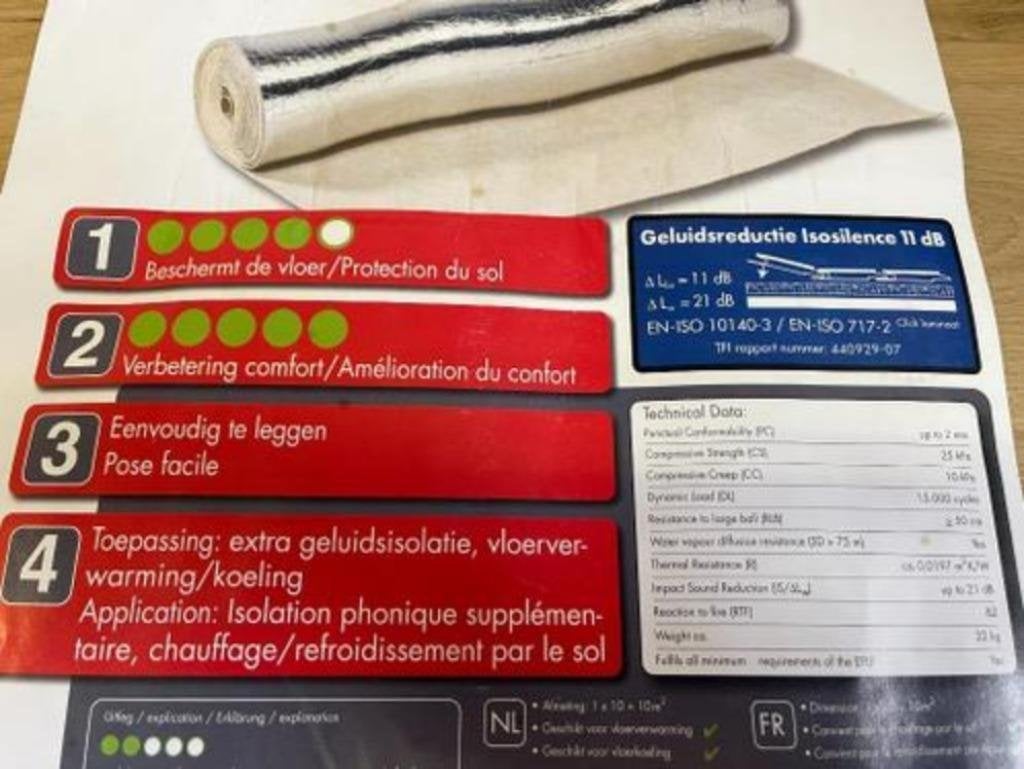 Isosilence ondervloer rubber , min 11 Decibel reducerend 3mm, Ophalen, Nieuw, 75 m² of meer, Overige typen
