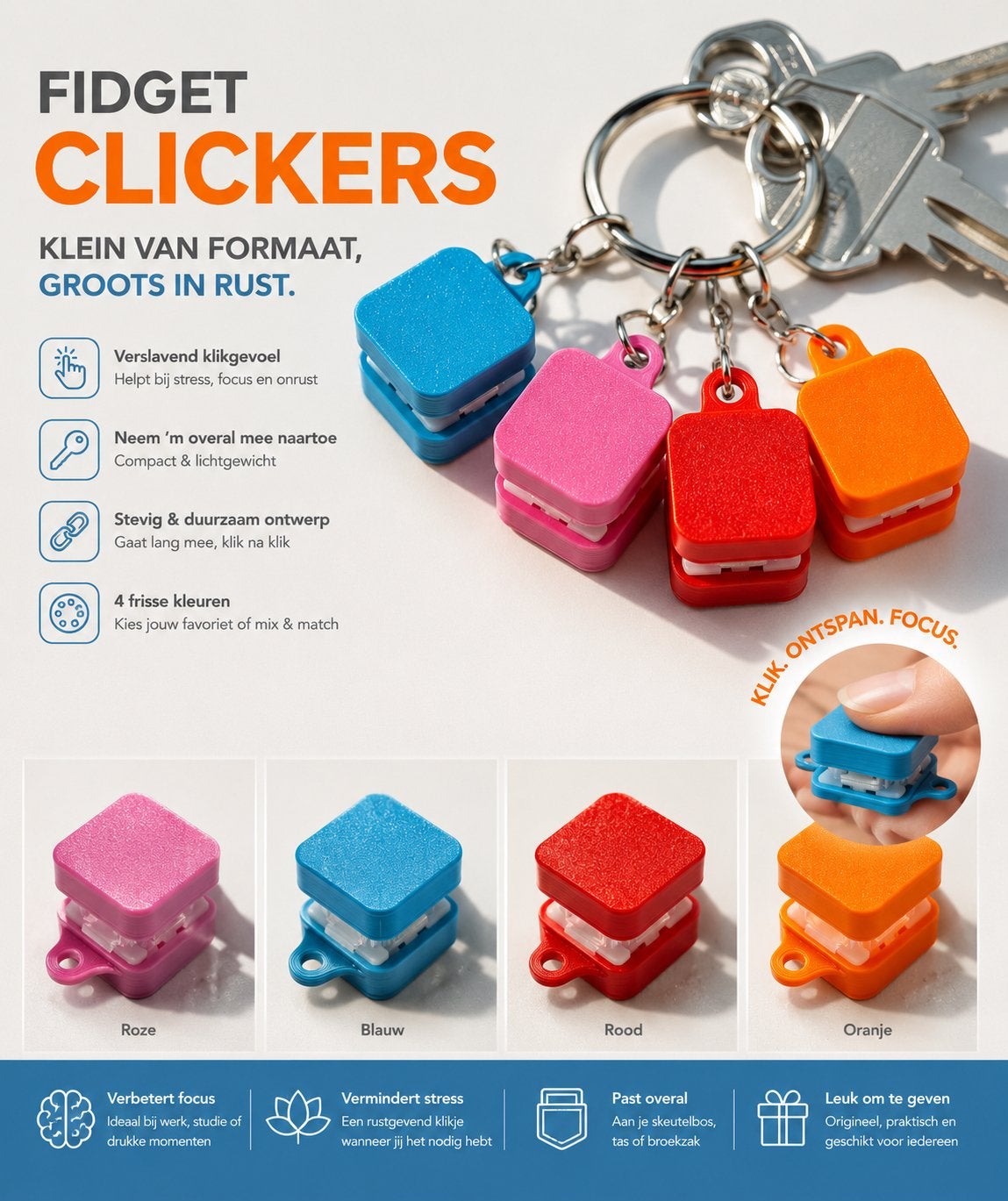 Fidget clickers voor aan de sleutelbos,partij en markthandel, Ophalen of Verzenden, Nieuw