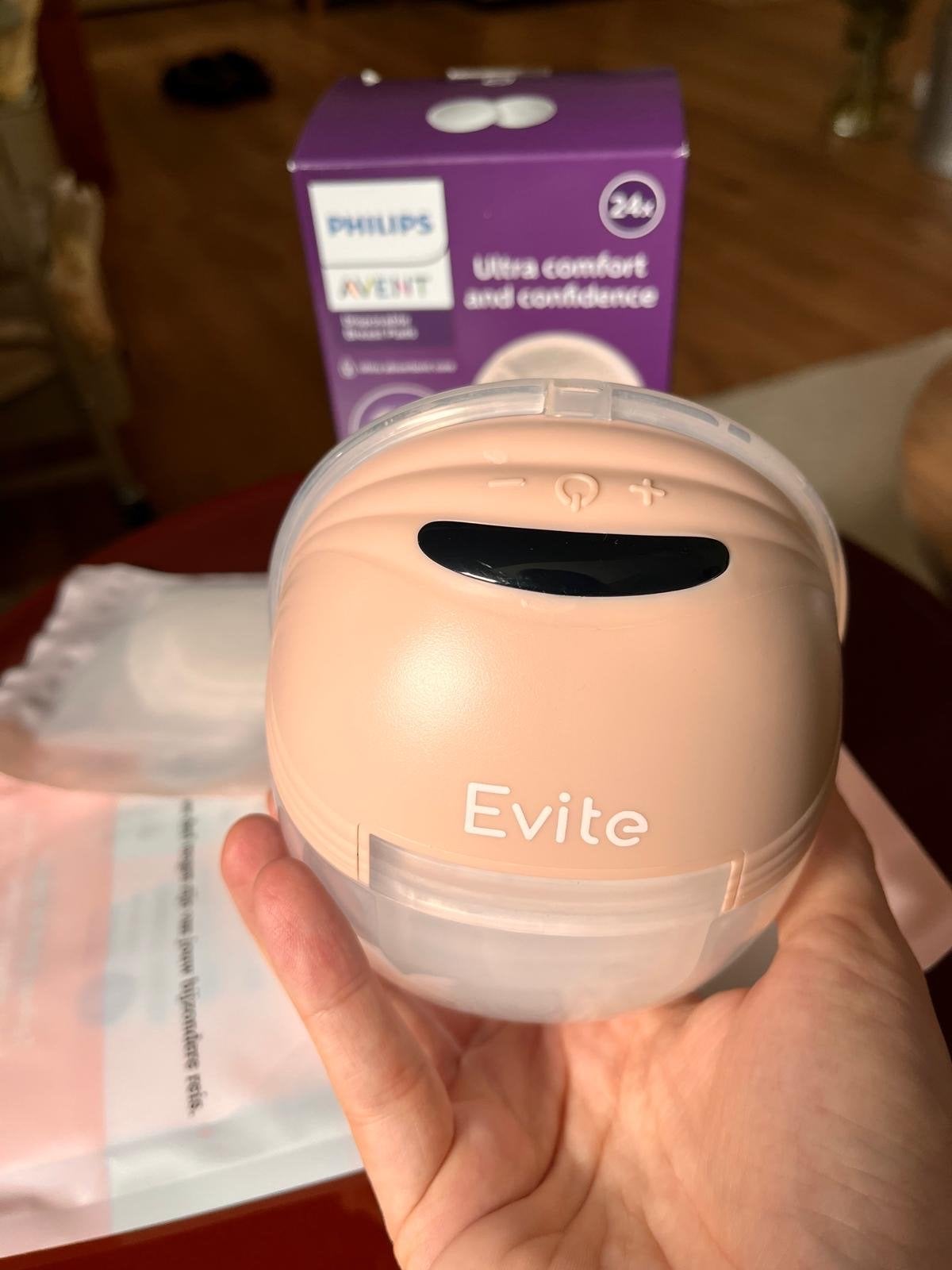 Evite Draadloze Borstkolf met Philips Avent Zoogcompressen, Borstkolf, Ophalen of Verzenden, Zo goed als nieuw, Evite