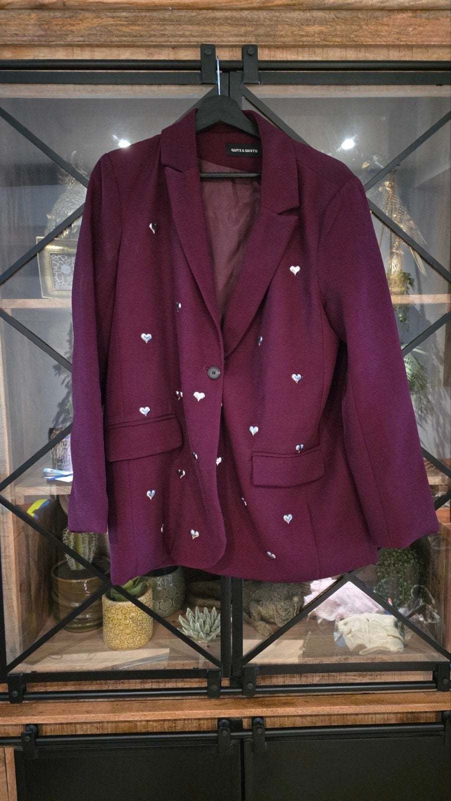Guts & Gusto blazer met hartjes - Maat L, Guts & Gusto, Paars, Maat 42/44 (L), Ophalen of Verzenden