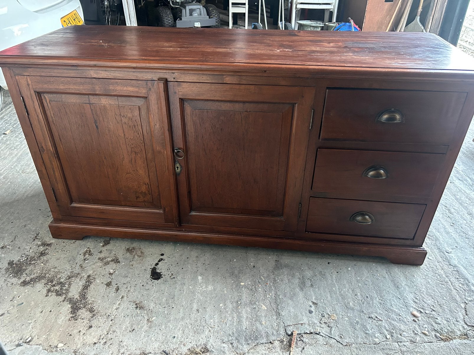 Teak houten TV meubel, Ophalen, Gebruikt, 150 tot 200 cm, Teakhout