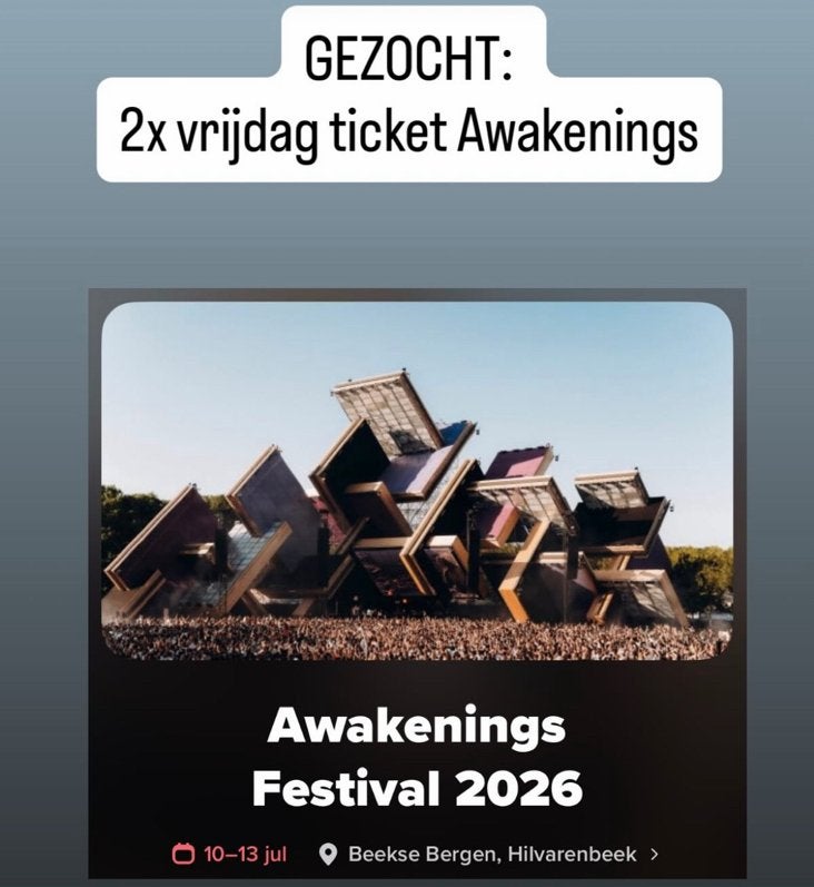 Gezocht 2x awakenings tickets vrijdag 10 juli 2026, Twee personen, Overige soorten