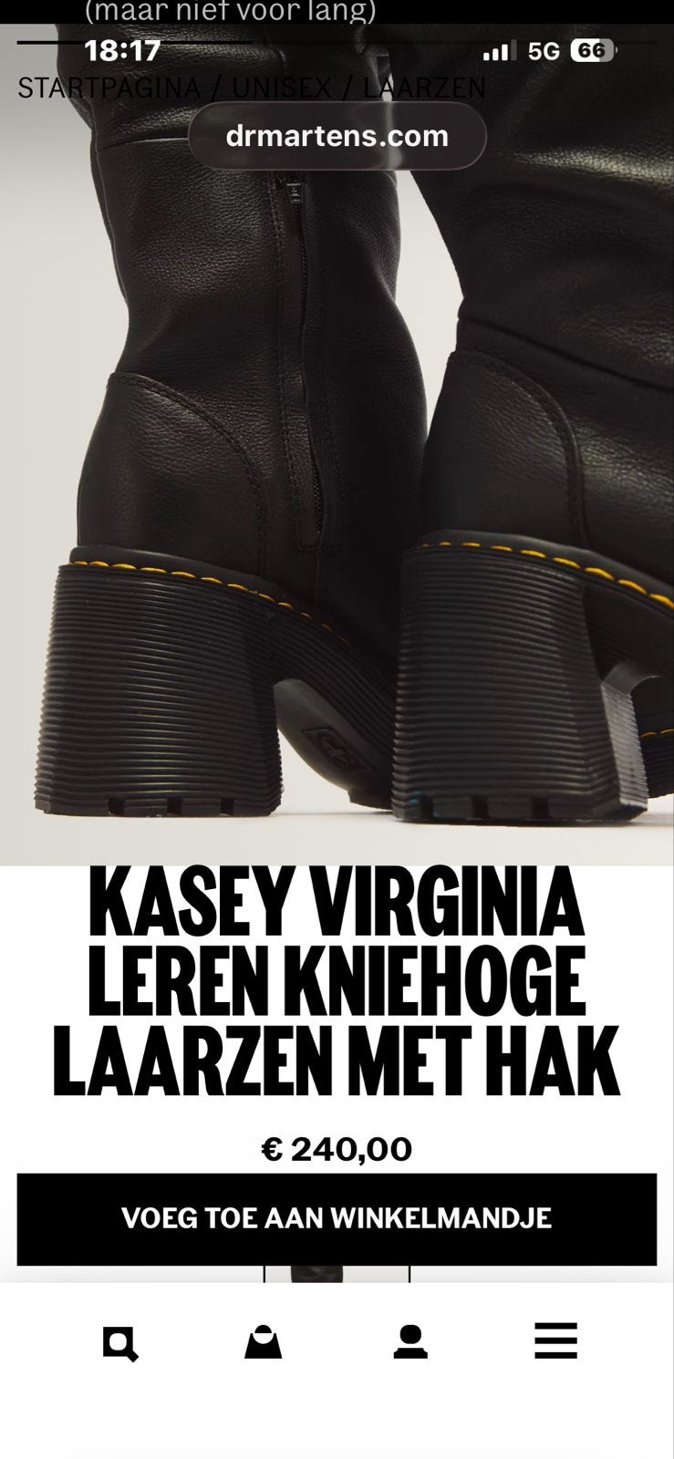 Dr. Martens Kasey Virginia Leren Kniehoge Laarzen Zwart, Ophalen, Hoge laarzen, Zwart, Dr. Martens