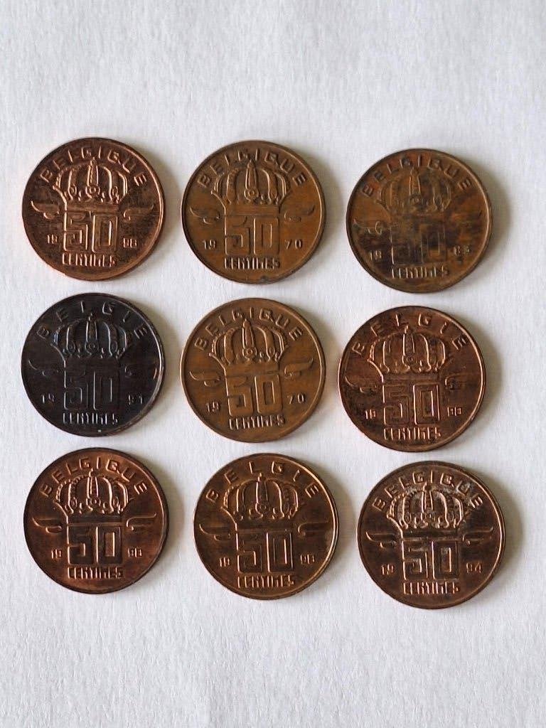 9 Belgische 50 Centimes munten (1970-1998), Postzegels en Munten, Munten | België, Ophalen of Verzenden, Brons, Losse munt
