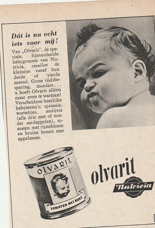 Retro reclame 1952 Nutricia Olvarit echt iets voor mij baby, Verzamelen, Verzenden, Overige typen