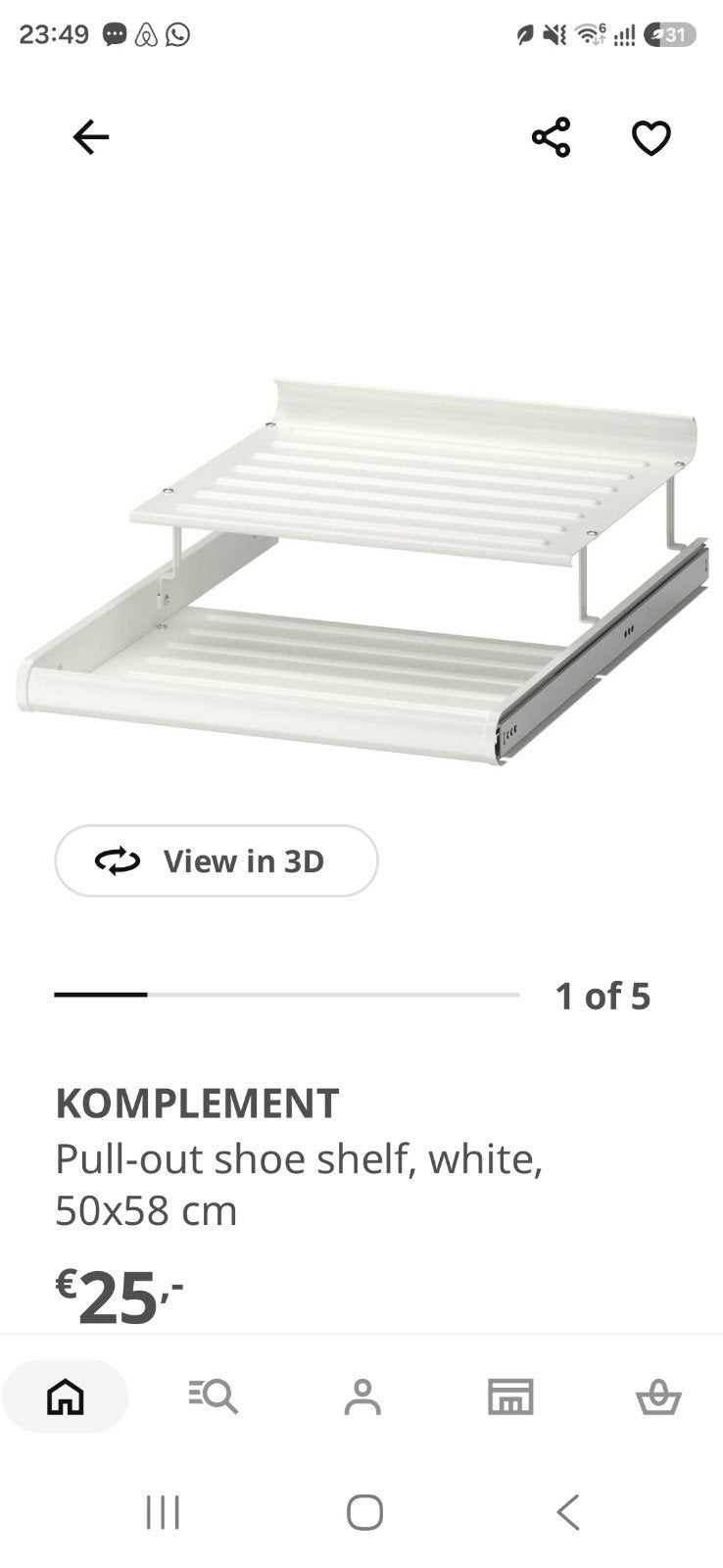 2x IKEA KOMPLEMENT Uittrekbare Schoenplank 50x58 cm, Ophalen, Zo goed als nieuw