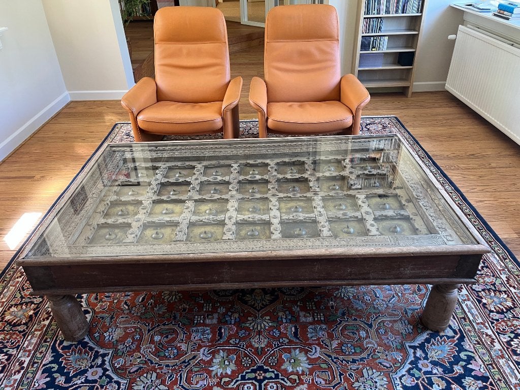 Prachtige antieke vintage salontafel uit India - uniek!, Ophalen, Teakhout, Antiek vitage Indiaas, 50 tot 100 cm