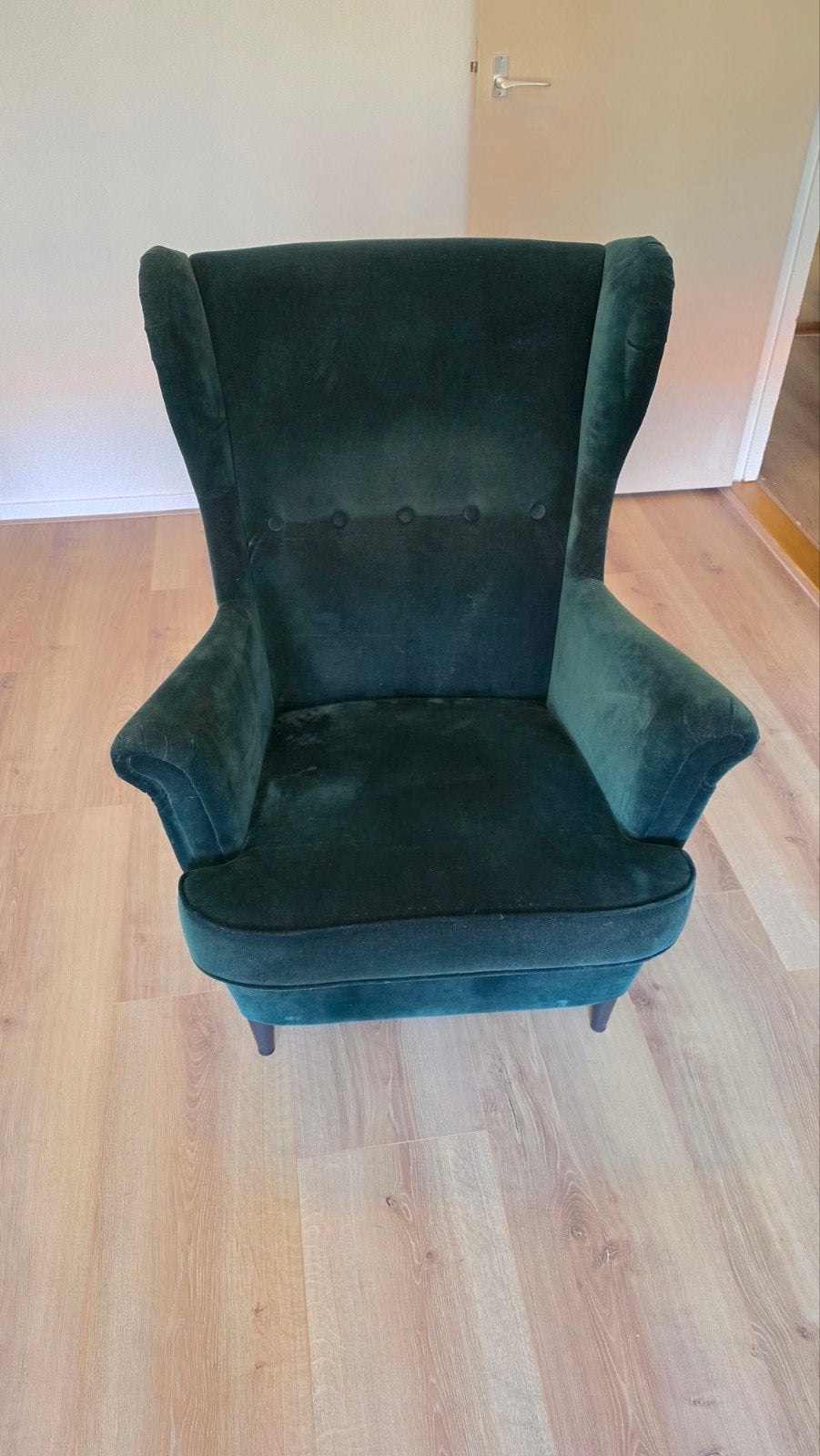IKEA STRANDMON Oorfauteuil | Donkergroen Velvet, Ophalen of Verzenden, Zo goed als nieuw, 75 tot 100 cm, 50 tot 75 cm