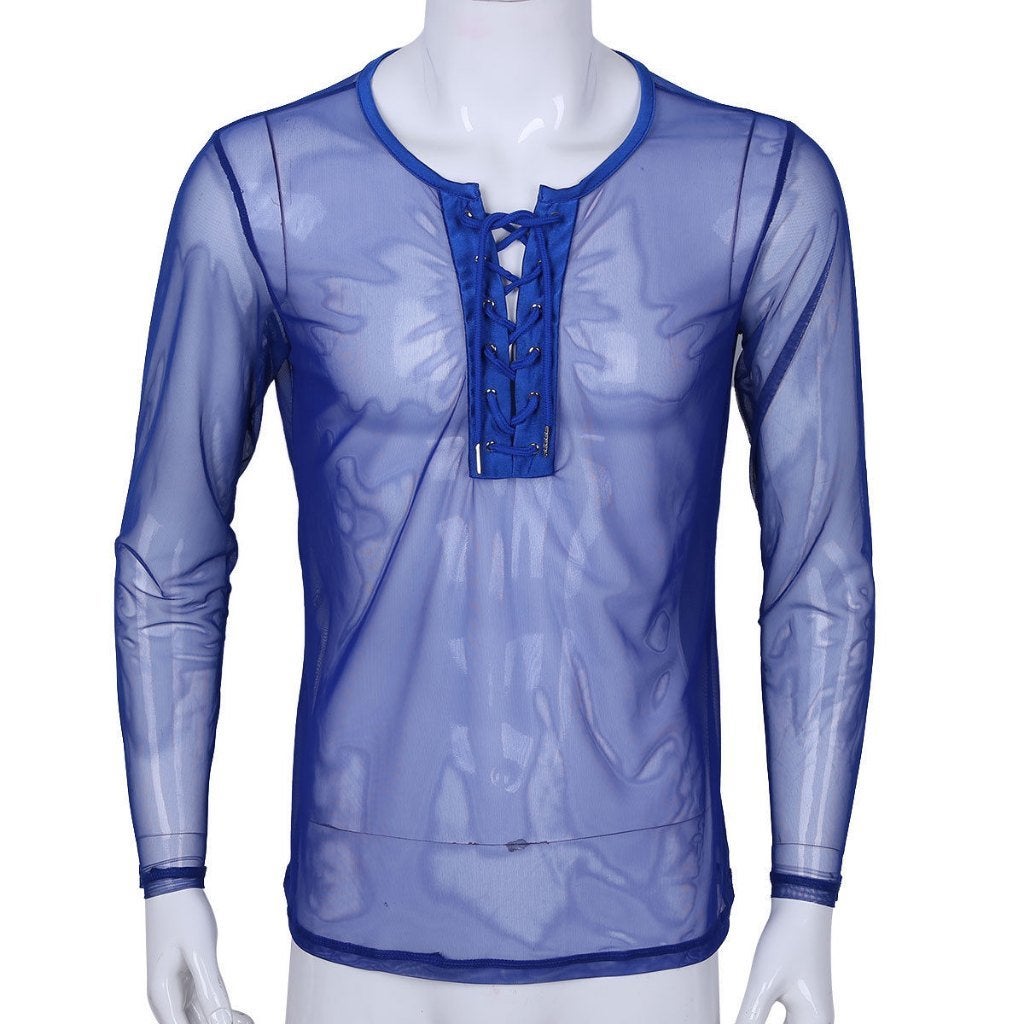 Blauw doorzichtig heren shirt / transparant sexy top, Verzenden, Nieuw, Kleding
