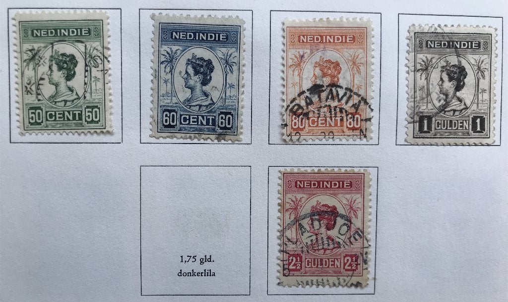 postzegels Nederlands-Indië nvph nr.129 t/m 132 en 134, Verzenden, Gestempeld, Nederlands-Indië