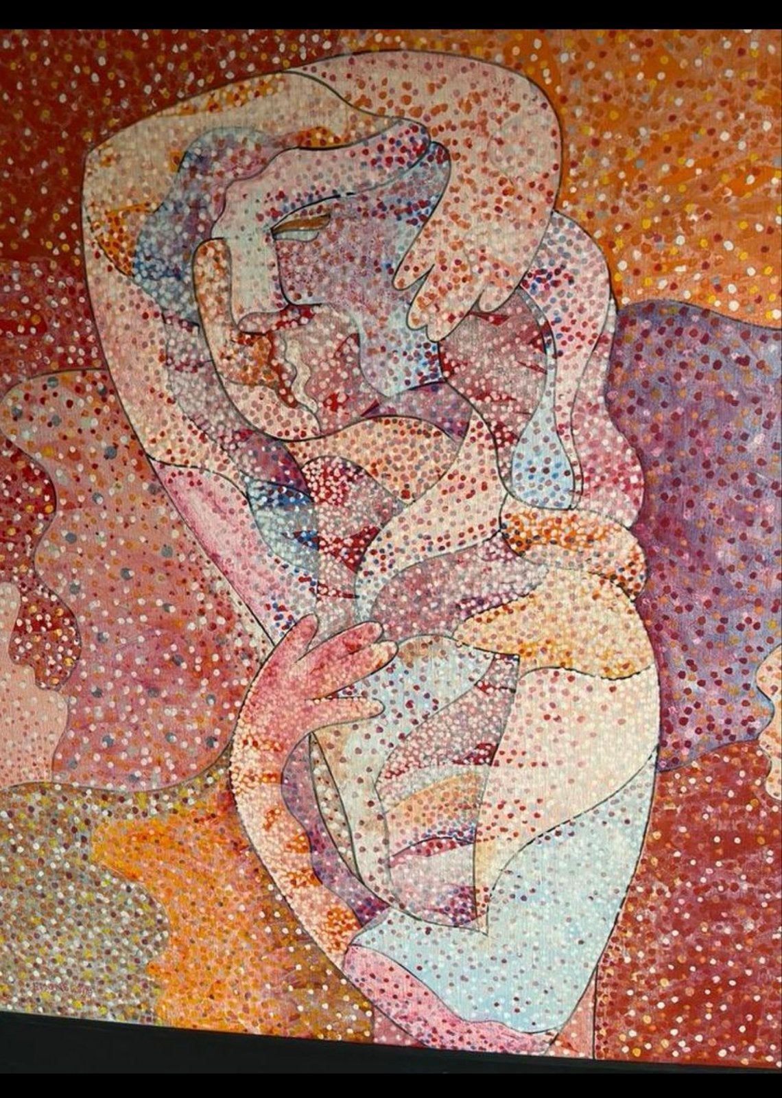 Schilderij Nico Emons - Abstracte Figuren (130x120 cm), Antiek en Kunst, Ophalen, Ingelijst, Textiel, Figuren