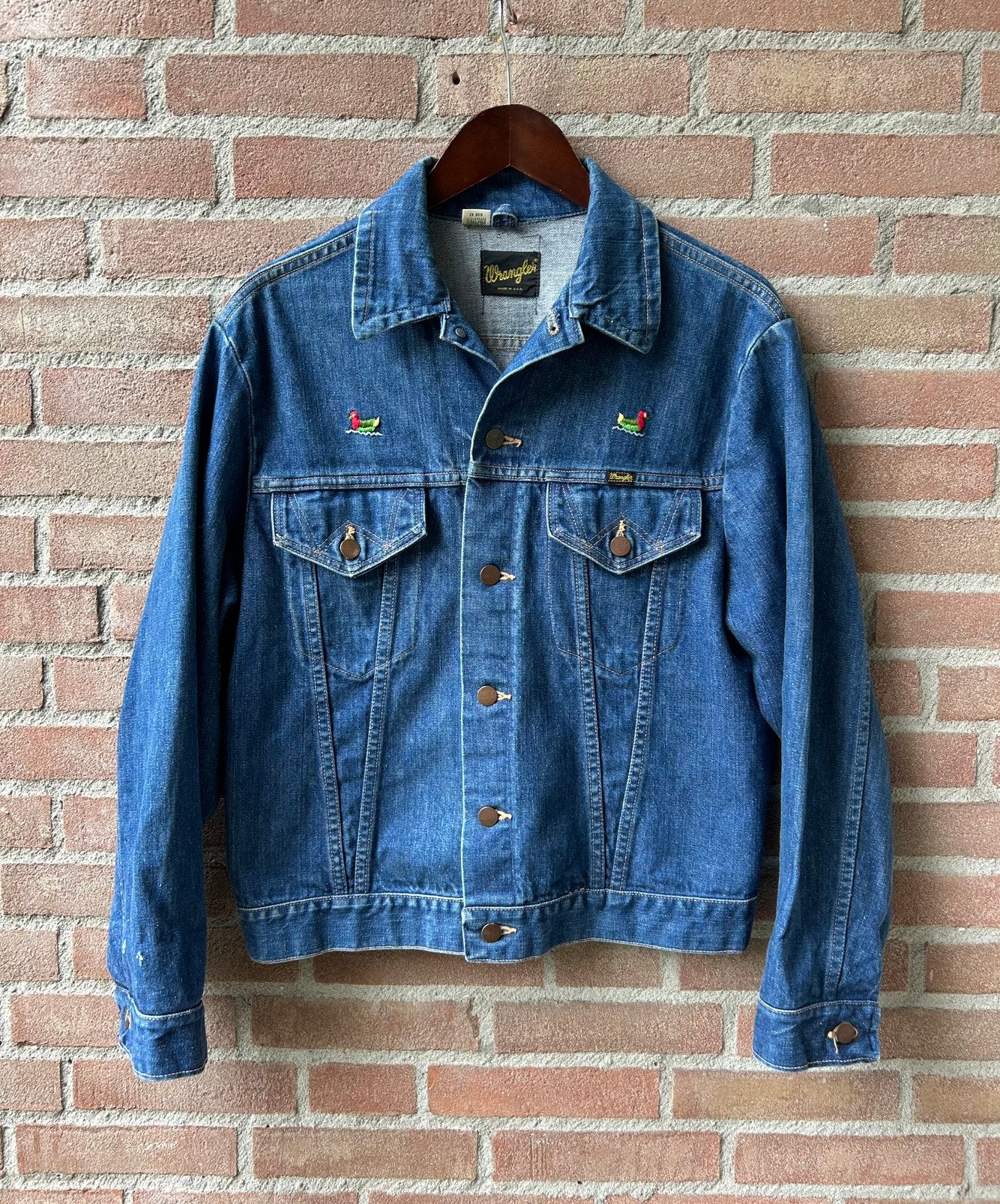 Wrangler 70s Dark Denim Jack Jas Made in USA Levi’s Lee RRL, Ophalen of Verzenden, Zo goed als nieuw, Maat 52/54 (L), Blauw