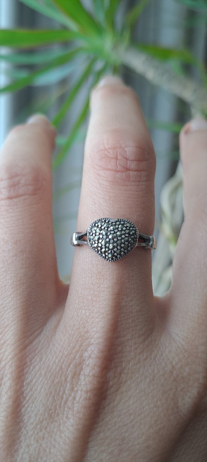 Zilveren vintage ring met marcasiet, maat 17., Ophalen of Verzenden, Zo goed als nieuw, 17 tot 18, Dame