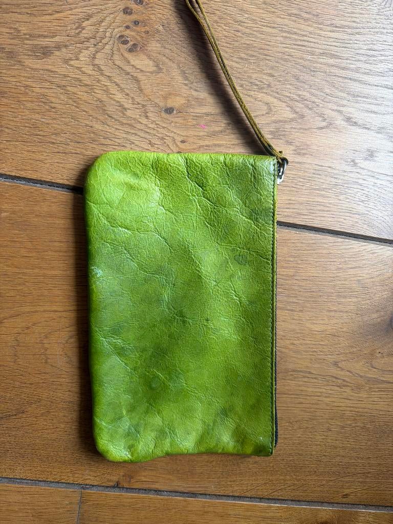 Pieces Groen Leren Clutch / Avondtasje/ Etui, Ophalen, Gebruikt, Groen, Avondtasje