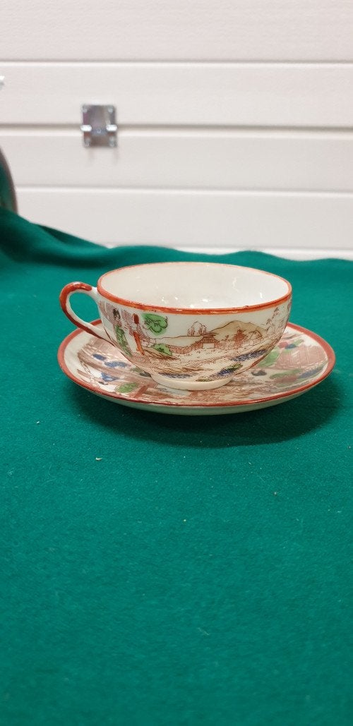 -	kop en schotel aziatische vintage geisha scene, Huis en Inrichting, Keuken | Servies, Ophalen of Verzenden, 'T Olde Gre-j, Info@toldegrej.nl
